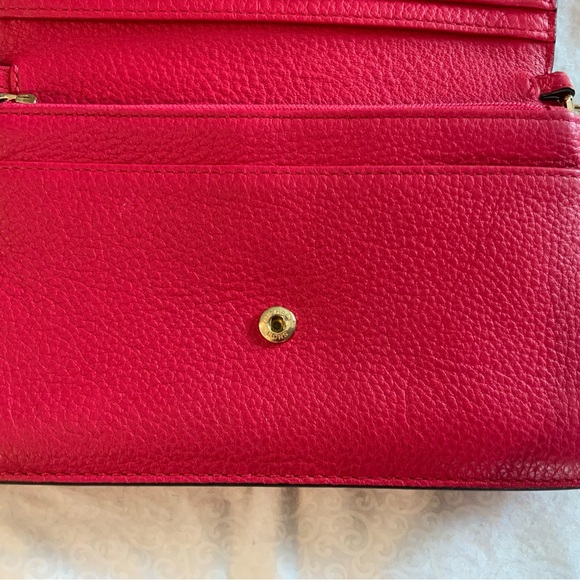 Michael Kors Floral Embellished Pebbled Leather Convertible Crossbody Bag Red - Picture 9 of 16